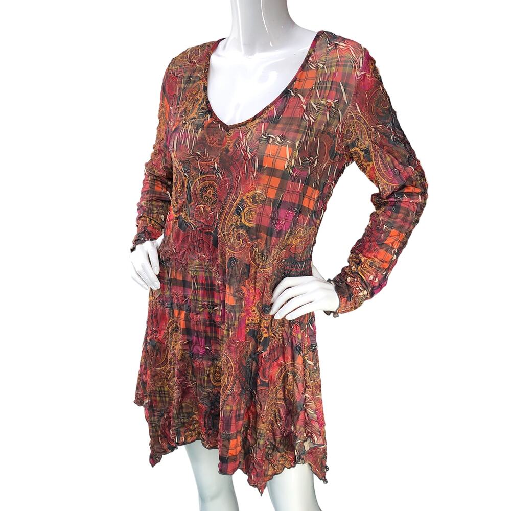 Sno Skin Womens Size S Tunic Top V Neck Long Sleeve Handkerchief Hem Orange